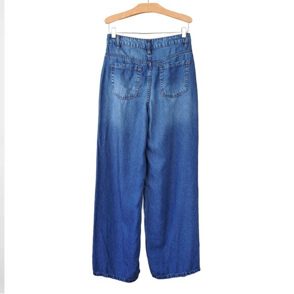 OAT New York 100% Lyocell Palazzo Wide Leg Jeans Chambray Blue Soft Trouser - Picture 3 of 9